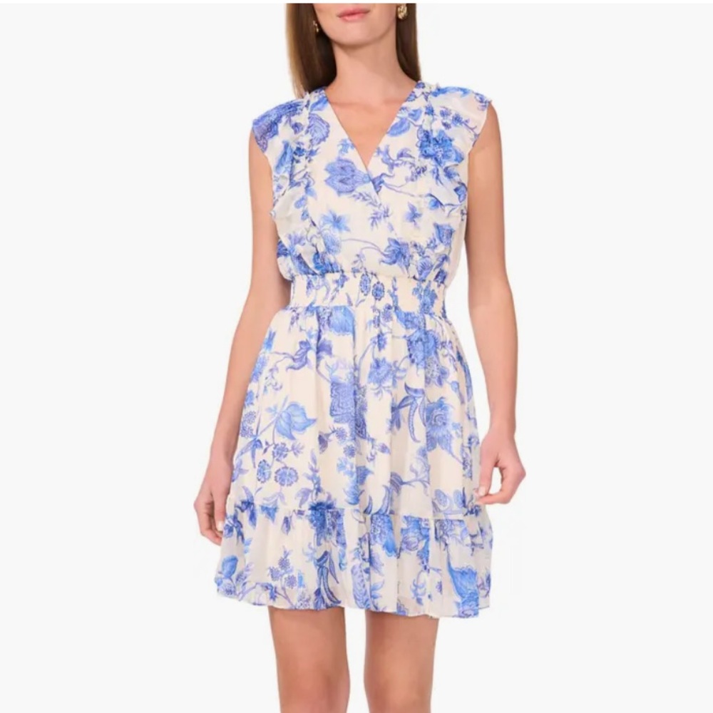 Halogen (Nordstrom) Blue and White Pleated Mini Sundress